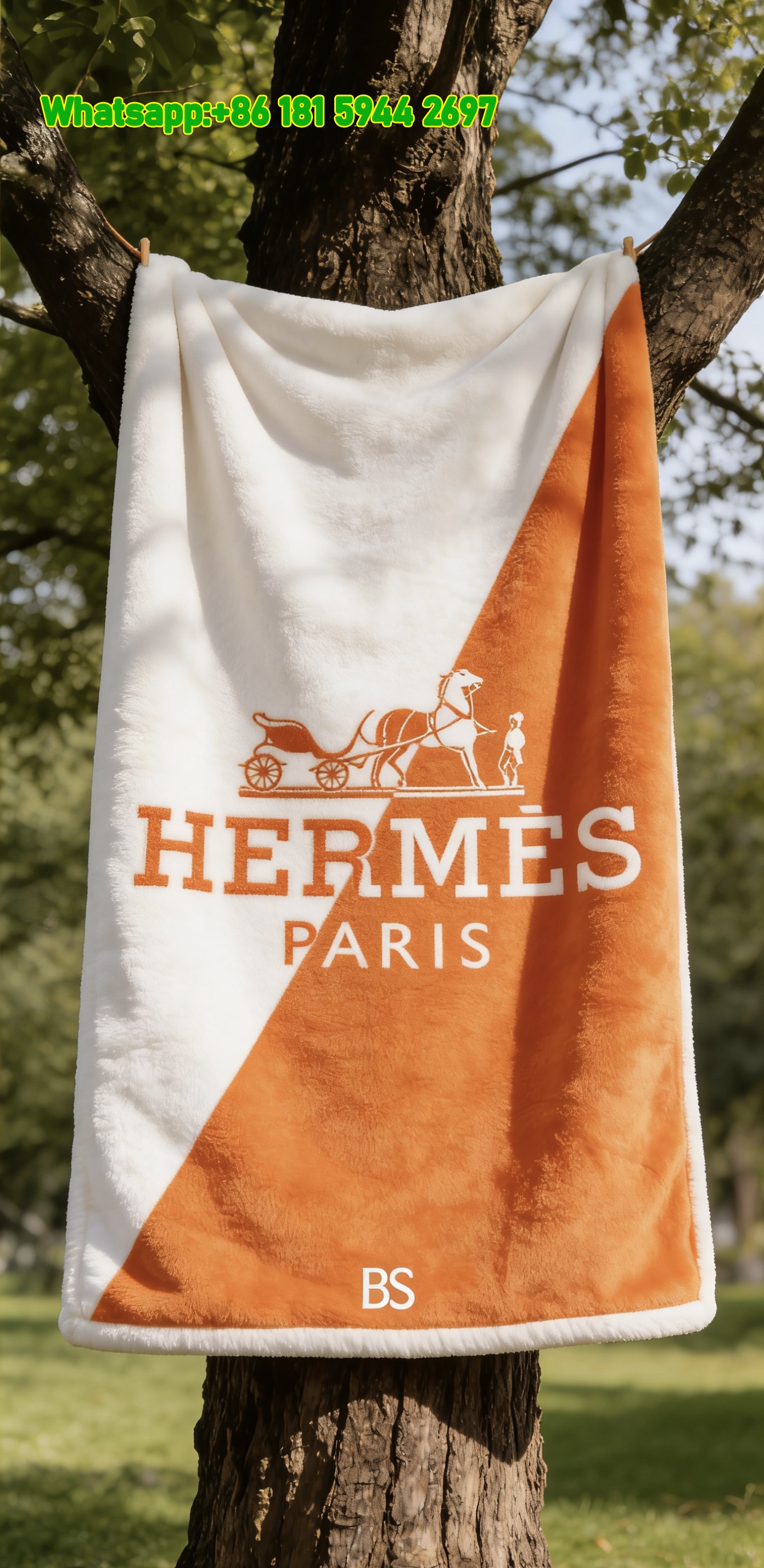 Hermès Paris Horse Logo Flannel Fleece Throw Blanket IMG_4985